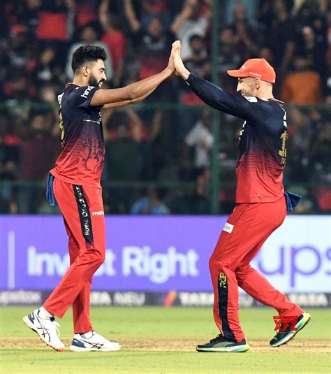 Bengaluru Rcbs Bowler Mohammed Siraj With Team Captain Faf Du Plessis Celebrate The Dismissal