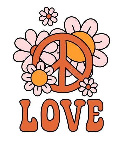 Vector Groovy Poster With Flowers Peace And Love Stock Vector