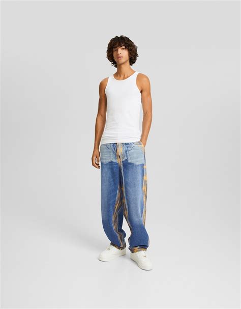 Metallic Print Skater Jeans Women Bershka