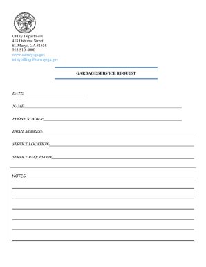 Fillable Online Garbage Service Request Form Pdf St Marys GA Fax