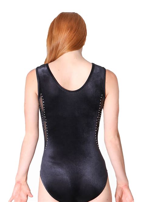 Elise Z230 Sleeveless Gymnastics Leotard In Black Velour A Star