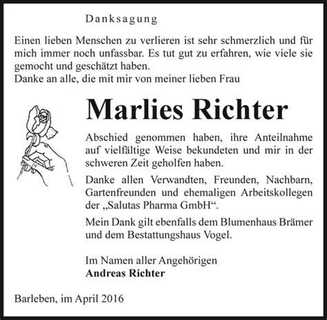 Traueranzeigen Von Marlies Richter Abschied Nehmen De