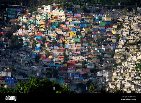 Brightly Painted Houses In A Slum Port Au Prince Haiti Stock Photo