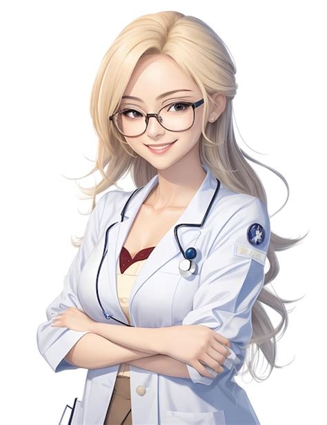 Anime médica loira isolada em branco Foto Premium