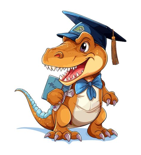 Premium Vector A Cute Dinosaur Wearing A Graduation Hat And A Lot Of