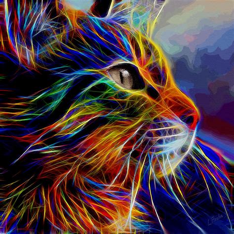 Neon cat cat chat gato lea roche paintings Painting by Gary Thompson - Pixels