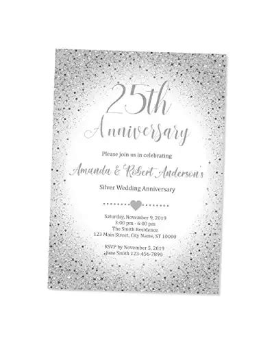 Silver Confetti 25th Wedding Anniversary Invitation 25th Silver Anniversary Invite Custom