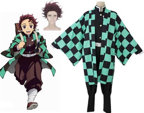 Classic Anime Demon Slayer Kamado Tanjiro Cosplay Costume Set With Wig