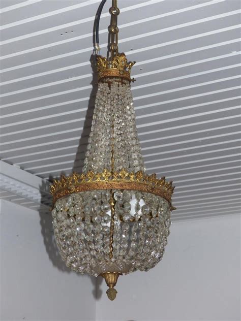 Lustre Corbeille Montgolfiere Pampilles Cristal Et Bronze Epoque Xix