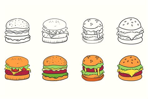 Hand Drawn Burger Illustration Bundle Graphic By Microtee · Creative Fabrica