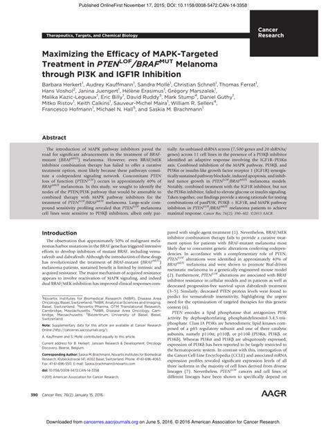 Pdf Maximizing The Efficacy Of Mapk Targeted Treatment In Ptenlofbrafmut Melanoma Through