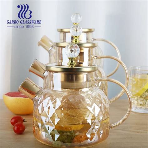 Garbo Luxury Gold Plated Borosilicate Glass Engraved Diamond Tea Pots