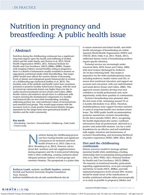 Pdf Nutrition In Pregnancy And Breastfeeding A Public Health Issue