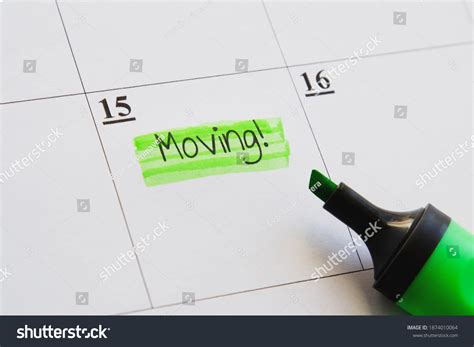 Planner Calendar Stamp Moving Caption Highlighted Stock Photo