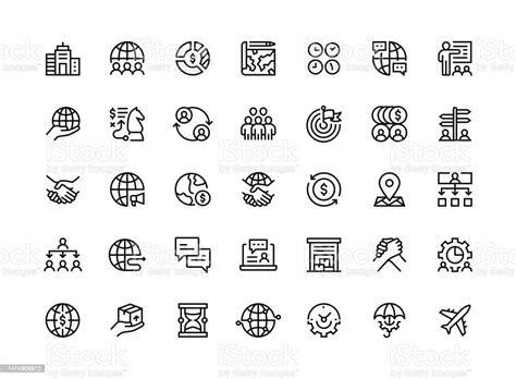 Global Business Thin Line Icon Set Series Stock Illustration Download