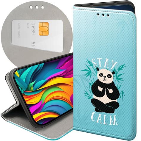 ETUI Z KLAPKĄ DO SAMSUNG GALAXY A22 4G WZORY PANDA BAMBUS PANDY FUTERAŁ