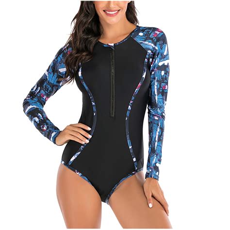 Badhub Womens Rash Guard Swinsuits Zipper Swimwear Long Sleeve Sun