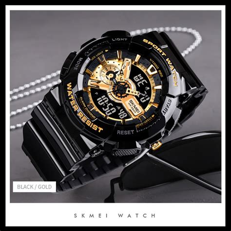 Skmei Jam Tangan Analog Digital Sporty Pria Black Gold