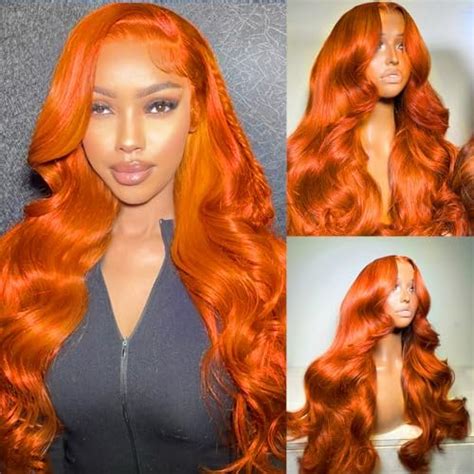 13x6 Ginger Orange Lace Front Wigs Human Hair Pre Plucked