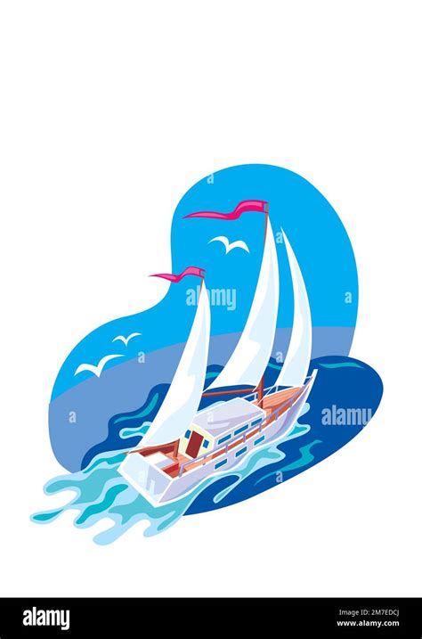 The Ship Sails On The Sea Vector Illustration In Flat Style Stock