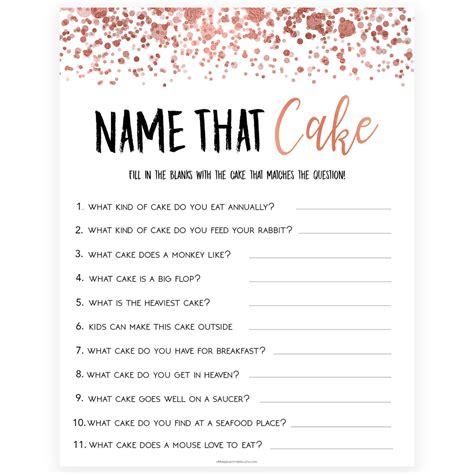 Name That Cake Game In Rose Gold Shop Printable Bridal Shower Games