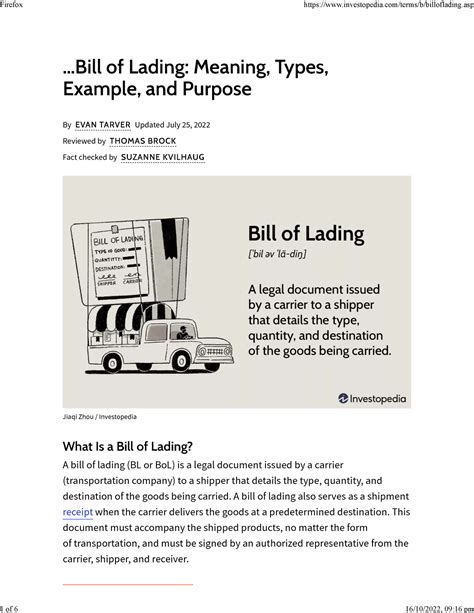 Bill Of Lading Meaning Types Example And Purpose Jiaqi Zhou Investopedia Of Lading