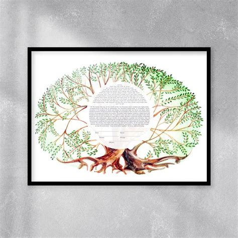 Tree Of Life Ketubah Hand Drawn Tree Ketubah Round Tree Ketubah Interfaith Modern Ketubah