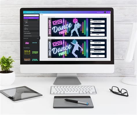 Editable Dance Party Ticket Template With Retro Neon Vibes Instant