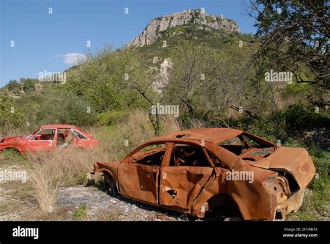 Abandoned Stolen Cars In The Countryside One Of Them Burnt Out And