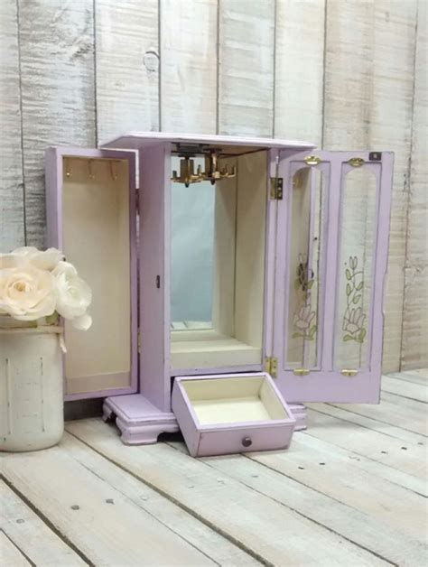 Large Wooden Shabby Chic Rustic Lavender Painted Jewelry Box Etsy