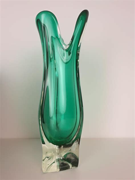 Large Emerald Green Murano Swung Vase Italy 1960s At 1stdibs Green