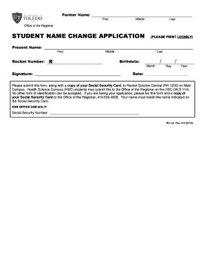 Fillable Online Utoledo STUDENT NAME CHANGE APPLICATION PLEASE PRINT