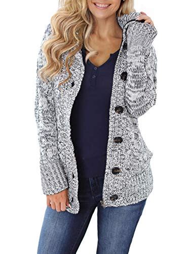 Asvivid Womens Chunky Button Up Hooded Sweater Plain Zip Faux Fur Lined Cardigans Ladies Jacket