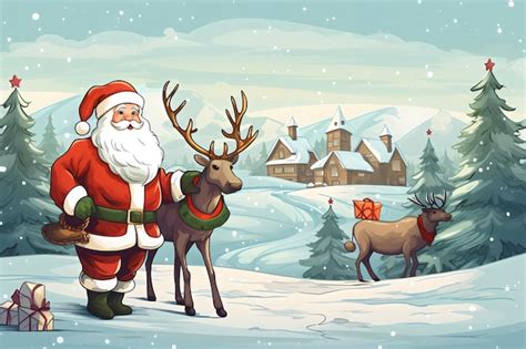 Premium Ai Image Merry Christmas Sant Detailed Illustration With Deer