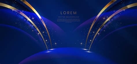 Abstract Gold Curved On Dark Blue Background With Lighting Effect And