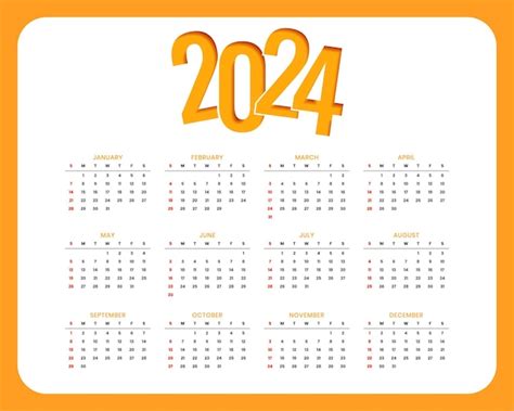 Modèle De Calendrier Annuel De Style Minimal 2024 Un Vecteur De