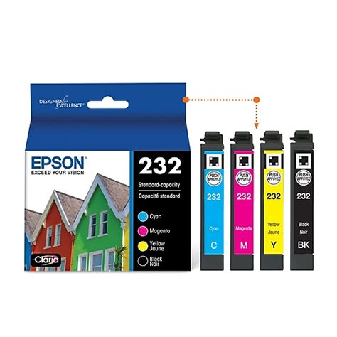 Epson 232 Cyan Magenta Yellow Black Standard Yield Ink Cartridges 4 Pack T232120 Bcs Staples