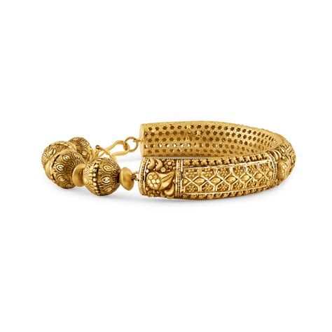 22 Carat Adjustable Gold Kada With Antique Finish