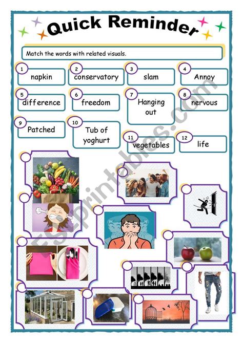 A2 B1 Vocabulary Practice A Quick Reminder ESL Worksheet By Agathusia