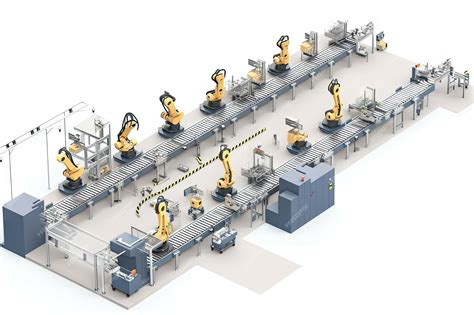 Línea De Montaje Robótica Con Múltiples Etapas De Producción Desde