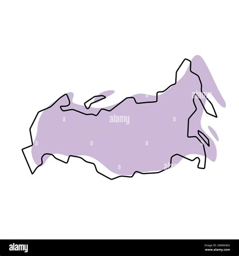 Russia Country Simplified Map Violet Silhouette With Thin Black Smooth