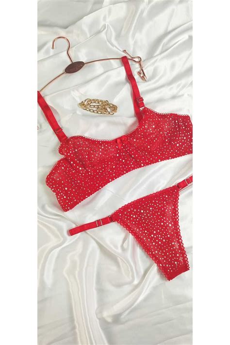 Masal Lingerie Kadın Kapsız Balenli Gümüş Puantiyeli KırmızıTül Takım Sütyen Fiyatı Yorumları
