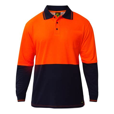 Hi Vis Long Sleeve Cotton Back Polo With Pocket Workcraft