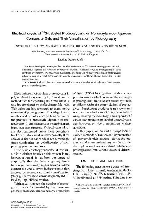 Pdf Electrophoresis Of S Labeled Proteoglycans On Polyacrylamide