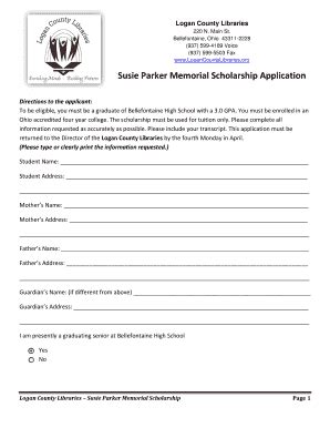 Fillable Online Logancountylibraries Susie Parker Memorial Scholarship