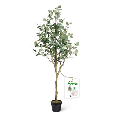 Buy Aveyas Ft Tall Artificial Eucalyptus Tree In Cemented Plastic Pot