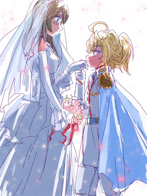 Safebooru 2girls Ahoge Artist Request Blonde Hair Blue Eyes Bouquet