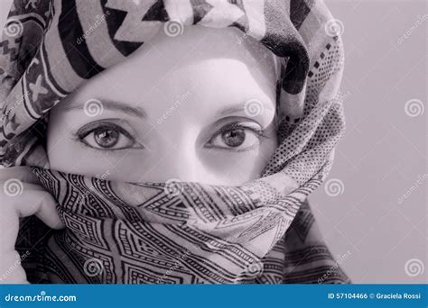Woman With Scarf In Black And White Stock Photo Image Of Combing