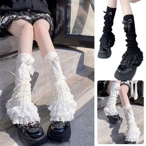 Женские кружевные гольфы с бантом черные | AliExpress