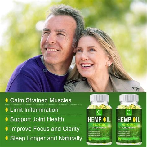 100 Natural Hemp Oil Capsules 60 000 Mg Extra Strength 180 Servings For Stress Sleep